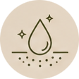 A minimalist line drawing of a water droplet with small stars around it.