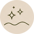 Simple line drawing of sparkles and a wavy line