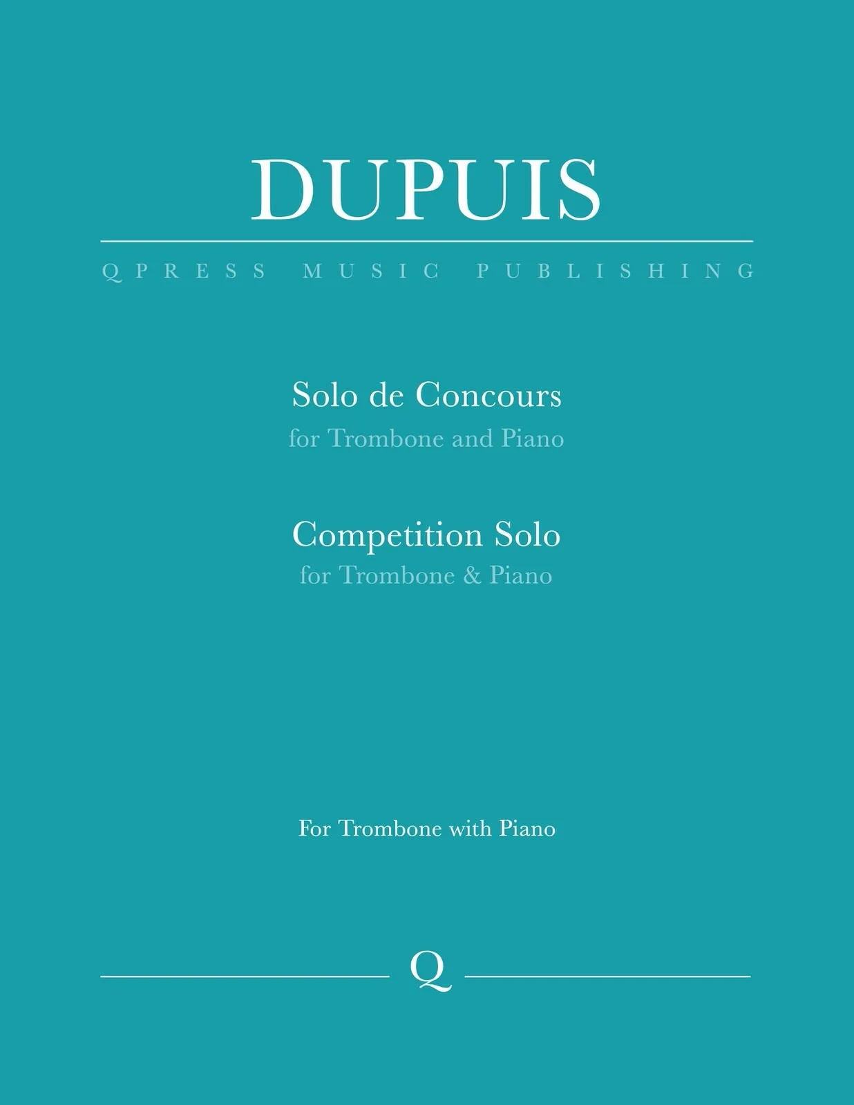 Cover page of a music book titled 'DUPUIS,' featuring solos for trumpet and piano, with the subtitle 'Solo de Concours' and 'Competition Solo' for trumpet and piano.