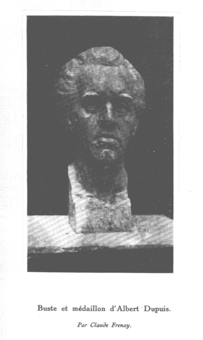 Photograph of a bust and medal of Albert Dupuis by Claude François.