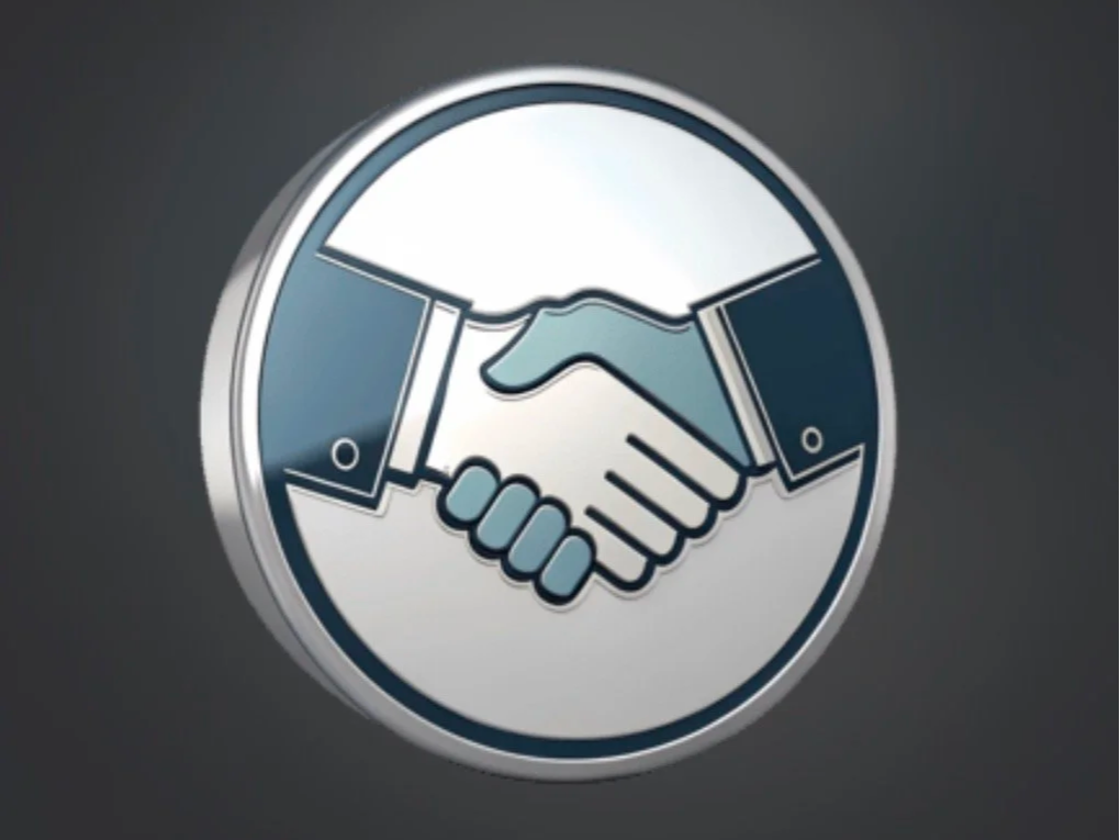 Icon of two hands shaking, symbolizing agreement or partnership.