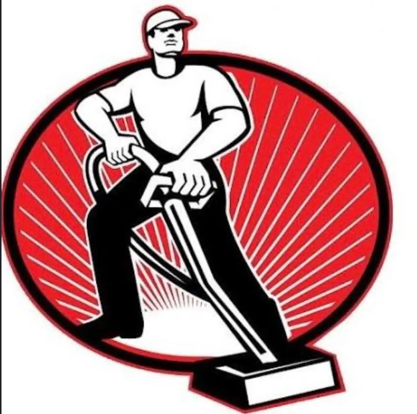 A graphic illustration of a man wearing sunglasses and a baseball cap, standing with a shovel, inside a circular red background with radiating lines.
