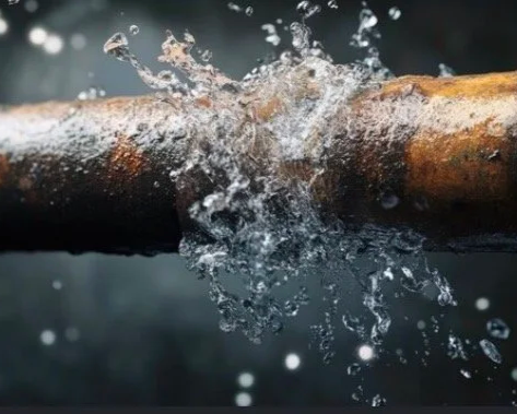 Close-up of water splashing from a rusted pipe.