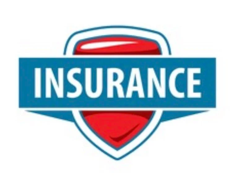 An insurance logo featuring a red shield with a blue border and the word 'INSURANCE' in bold white letters across the shield.