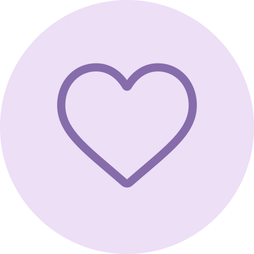 A simple purple outline of a heart inside a light purple circle.
