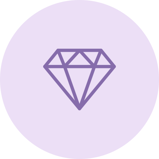A simple purple outline of a diamond shape on a light purple circular background.