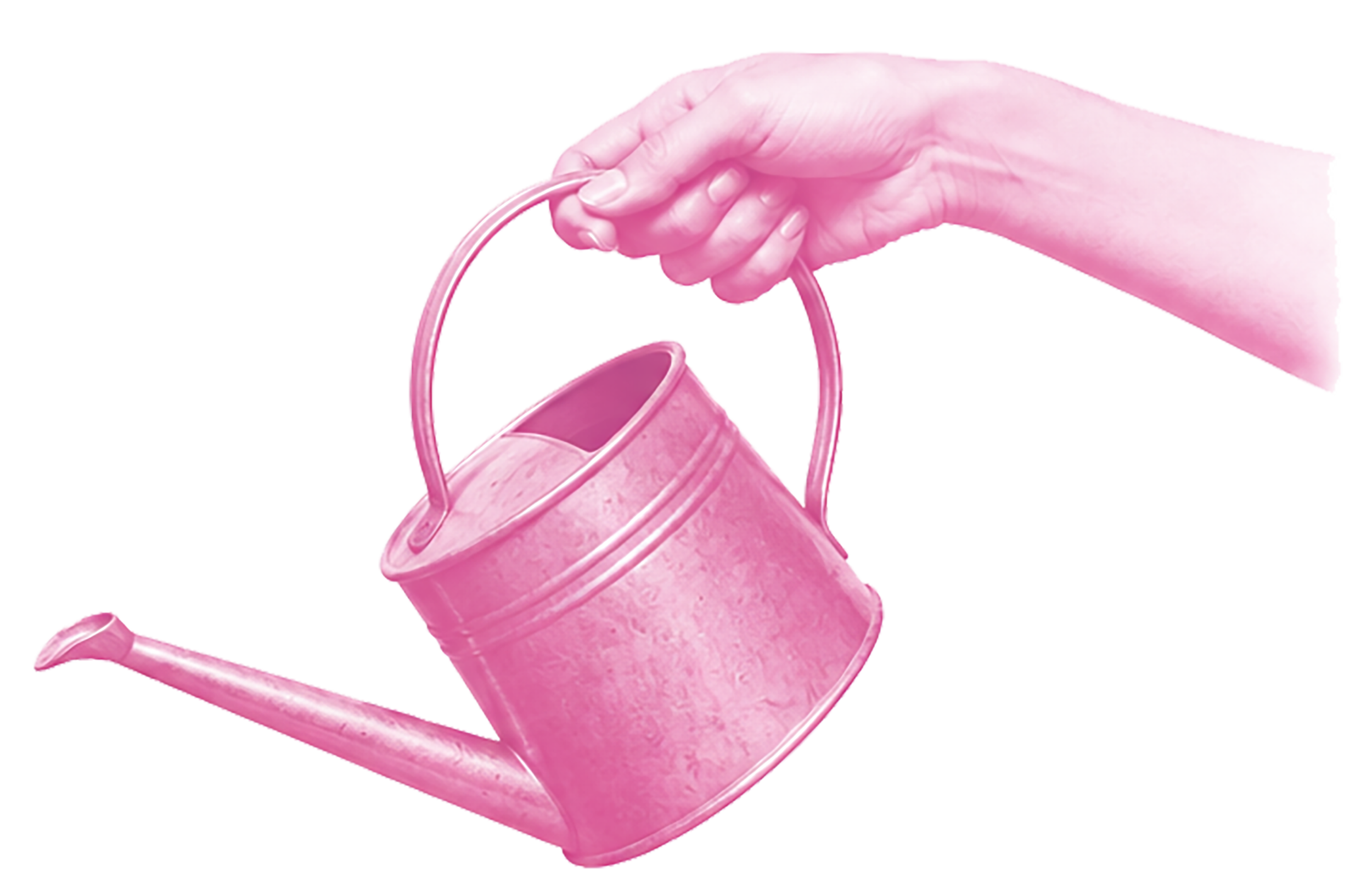 Pinkfarbene Frauenhand hält eine Gießkanne