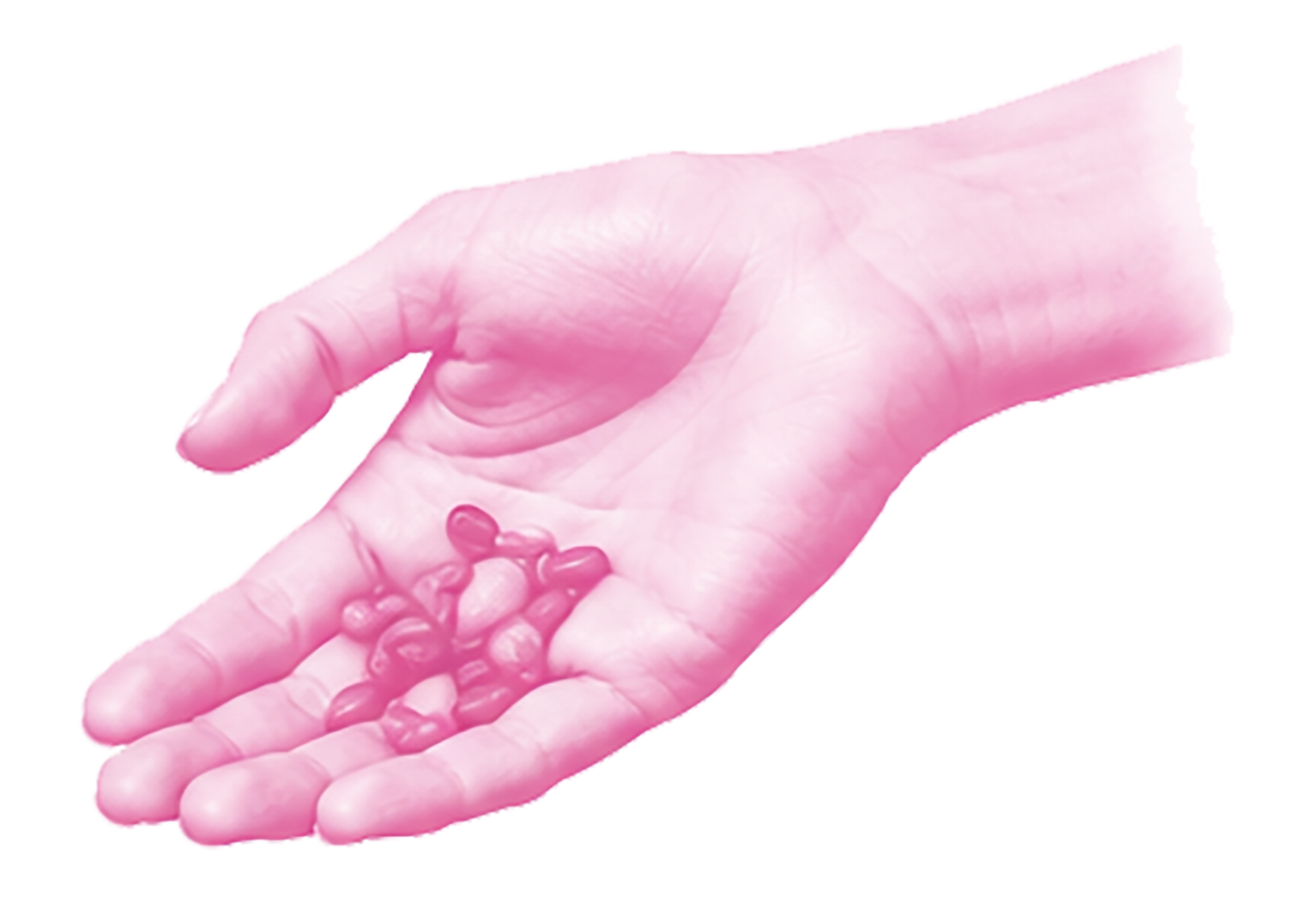 Pinkfarbene Frauenhand mit Samen in der Hand