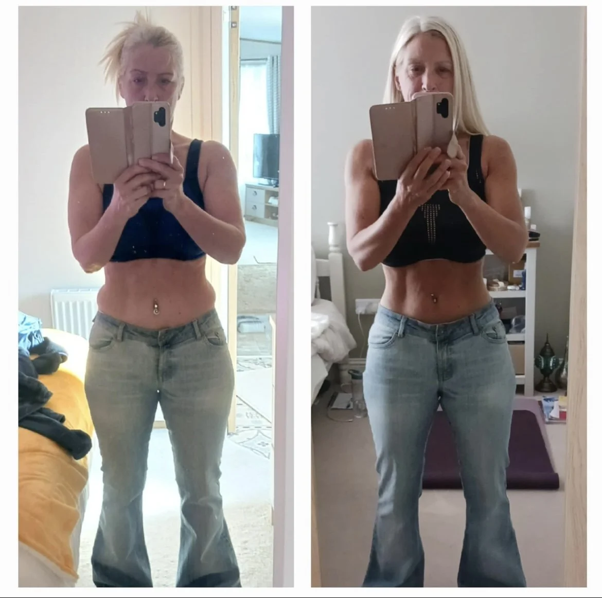 Man sitting on a beige cushioned bench in front of a plain wall, casting a shadow to his right.