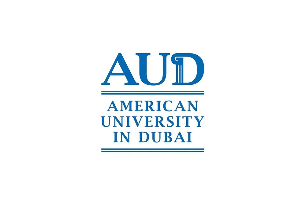 Logo of American University in Dubai, with the acronym AUD and full name written below.