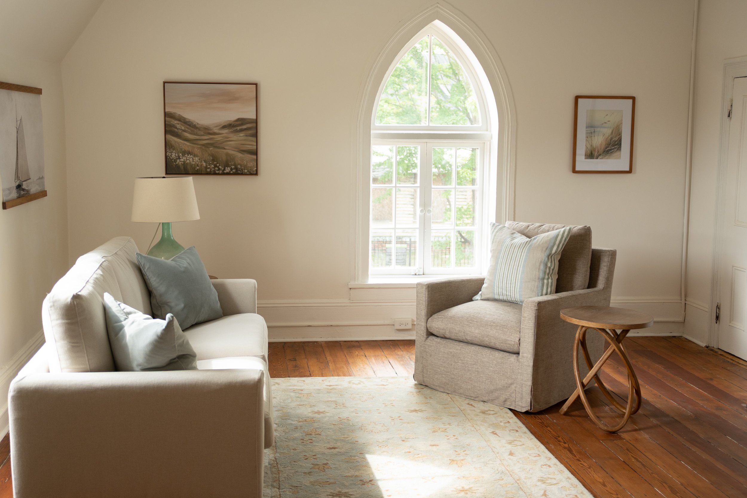 Counseling office setup with sofa and chair, Greensboro NC