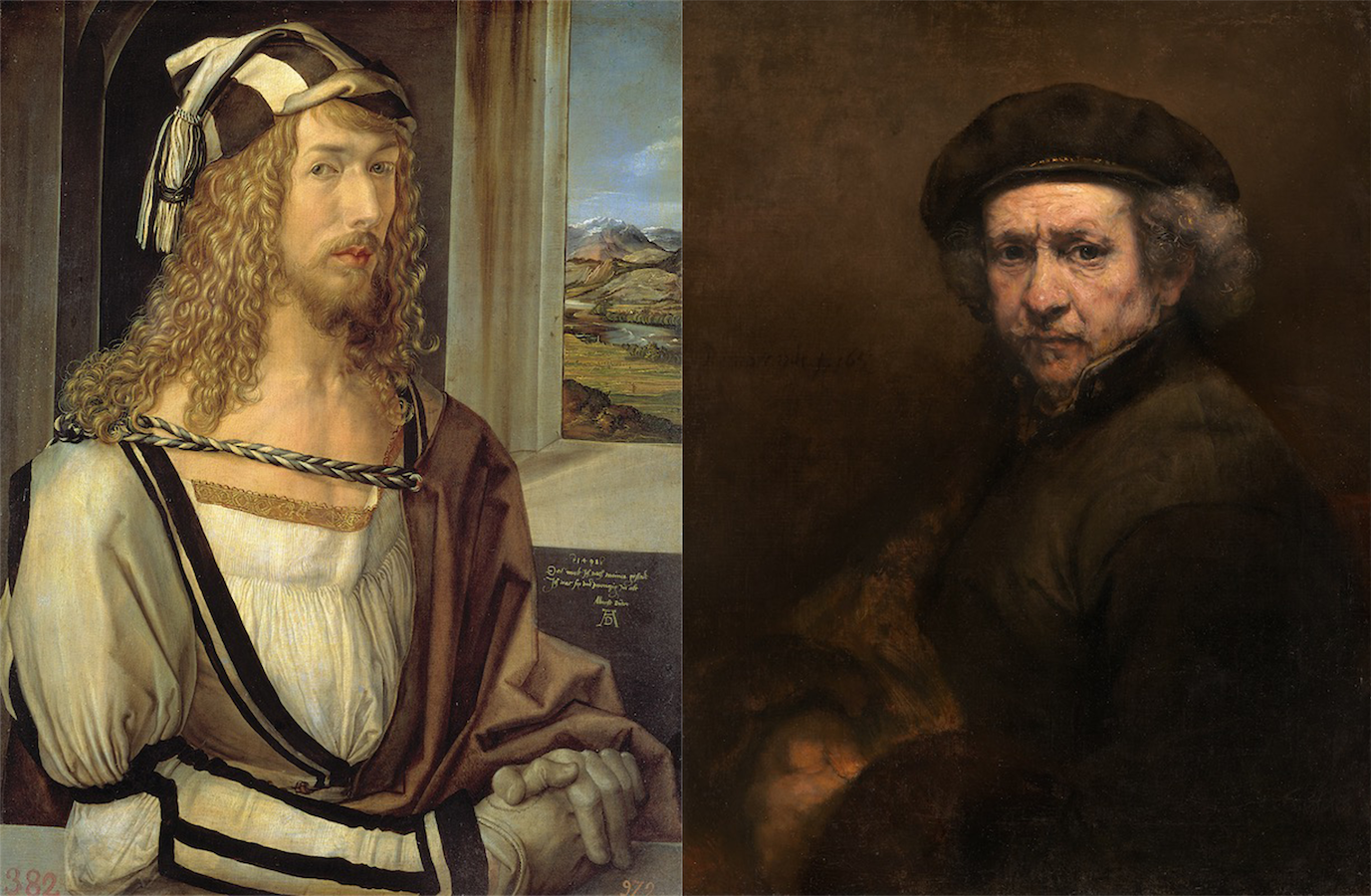 Albrecht Dürer,  Self Portrait , 1498. Prado, Madrid. Rembrandt van Rijn,  Self Portrait , 1659. NGA, Washington_sibiuandbeyond.eu