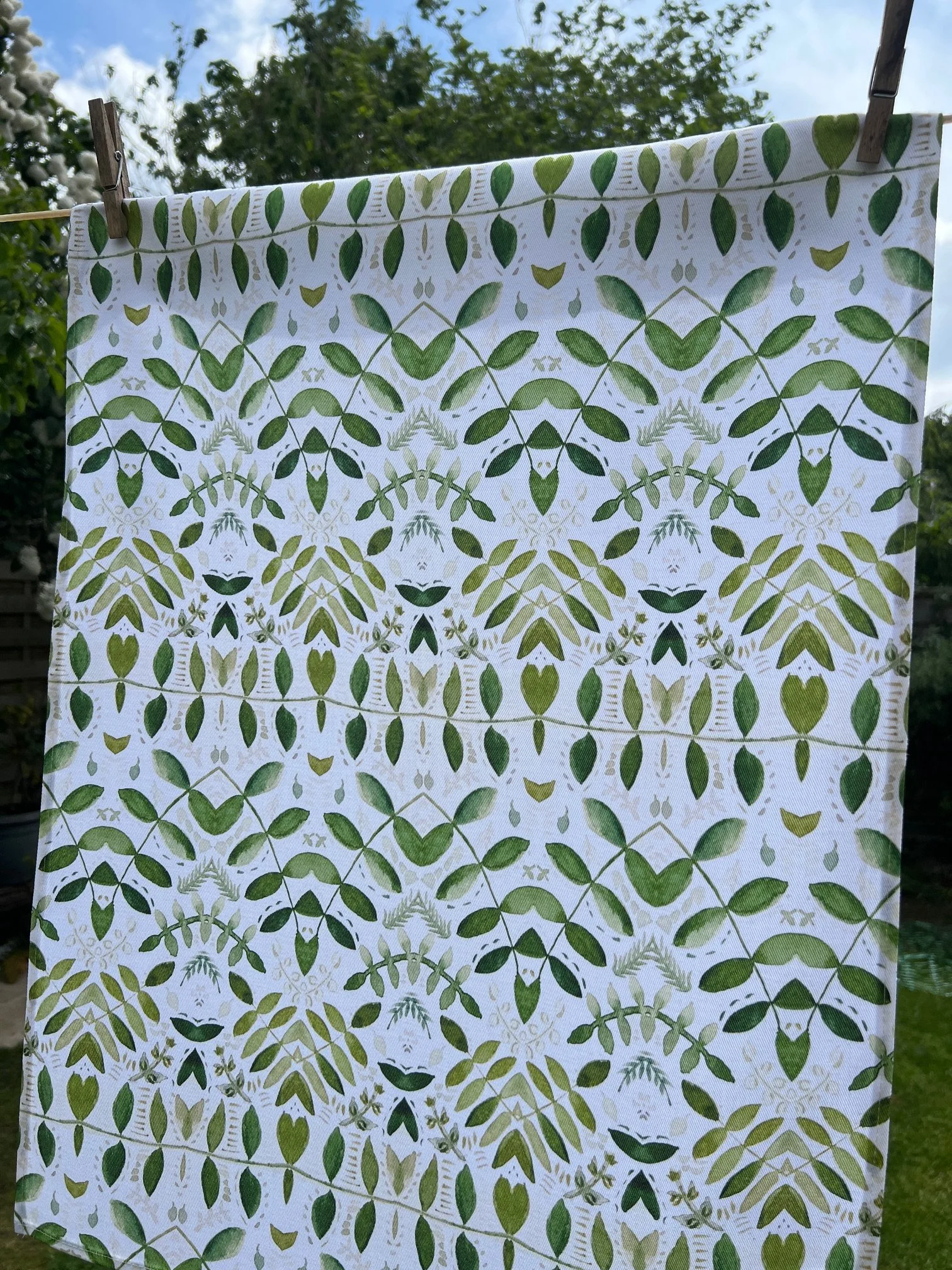 Botanical teatowel - leaf inspired watercolour pattern, 100% cotton
