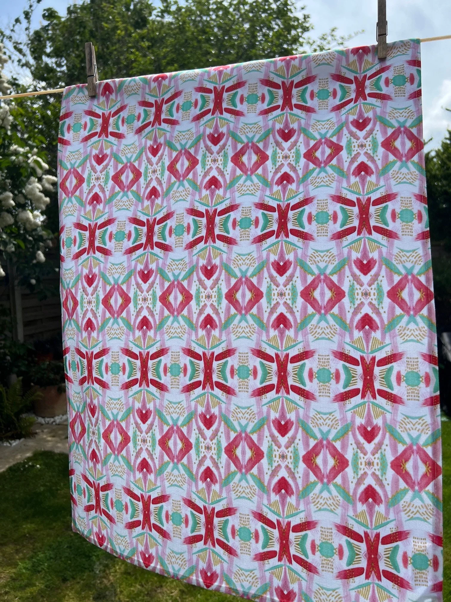 Summer teatowel - bright floral inspired, 100% cotton