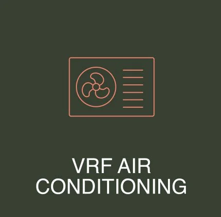 Icon of a fan next to the text 'VRF Air Conditioning' on a dark green background.