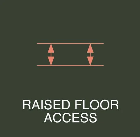 Sign indicating raised floor access with arrows showing the direction.