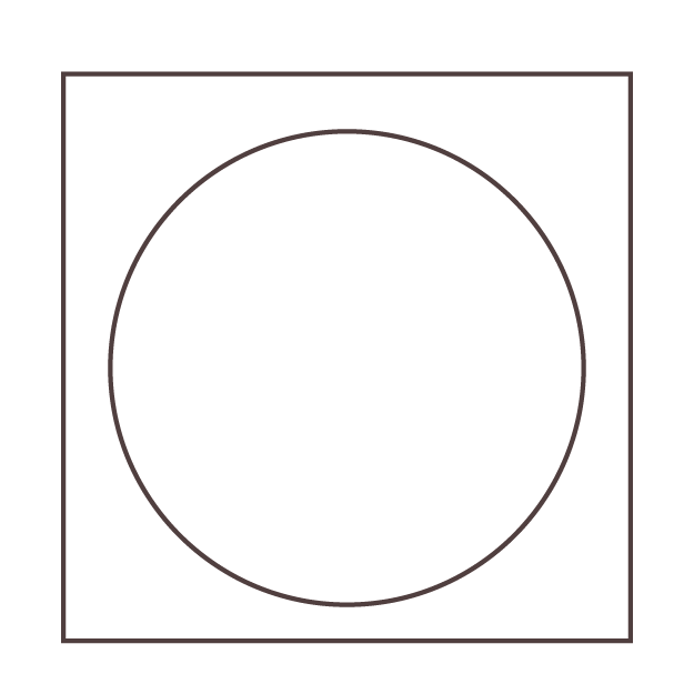 Geometric drawing of an outline square with sections divided by vertical, horizontal, and diagonal lines.