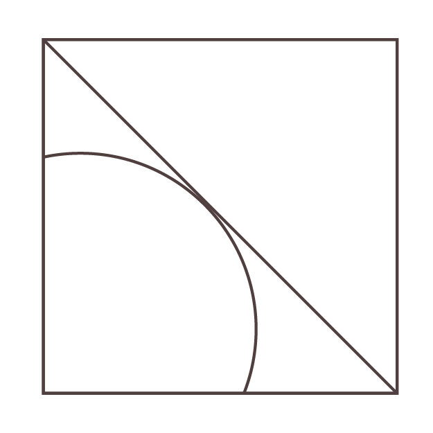 Geometric drawing of an outline square with sections divided by vertical, horizontal, and half circle lines.