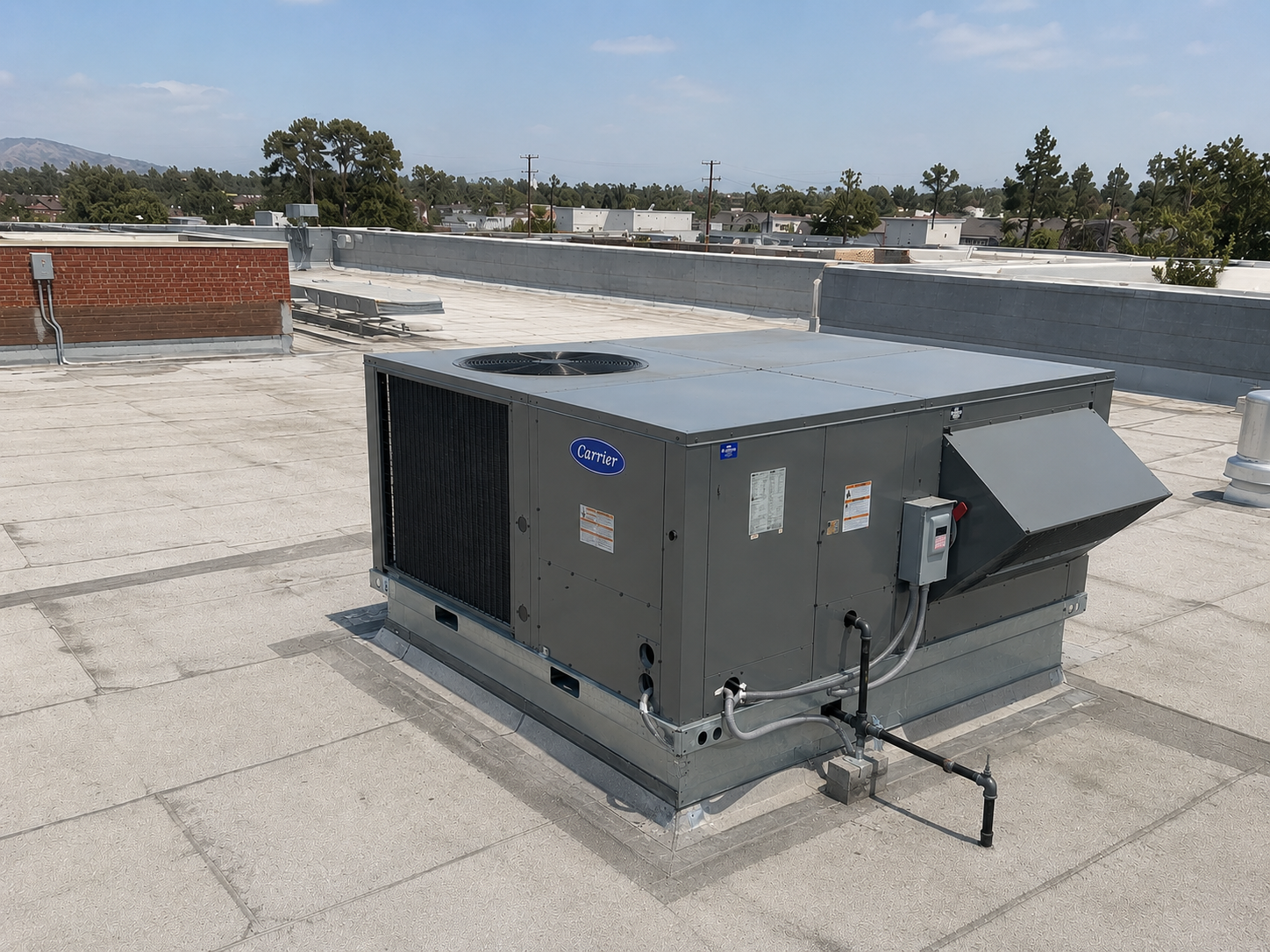 Commercial rooftop HVAC package unit professionally installed on a building.