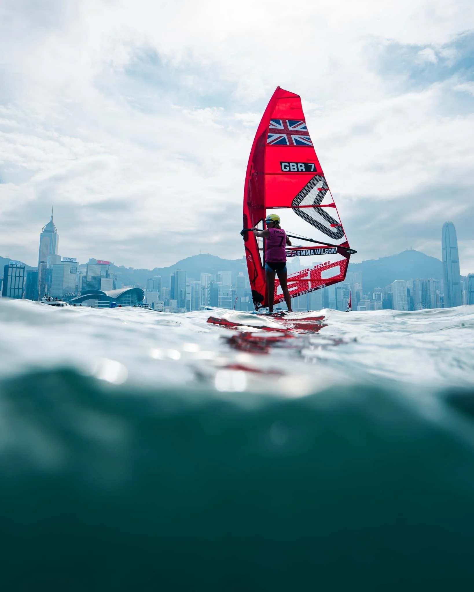 Emma windsurfing in Hong Kong