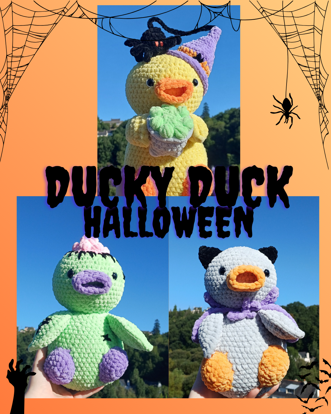 Patron de crochet 3 en 1 Ducky Duck le vampire, la sorcière et le zombie
