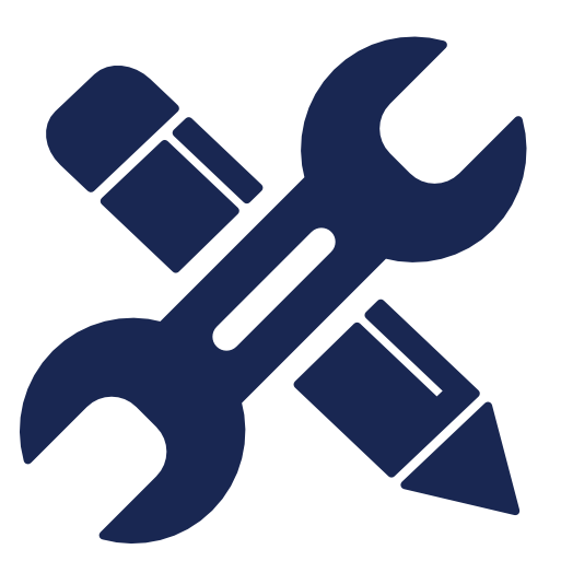 Icon mit einem Schraubenschlüssel, einer Zange und einem Bleistift, die kreuzweise angeordnet sind.