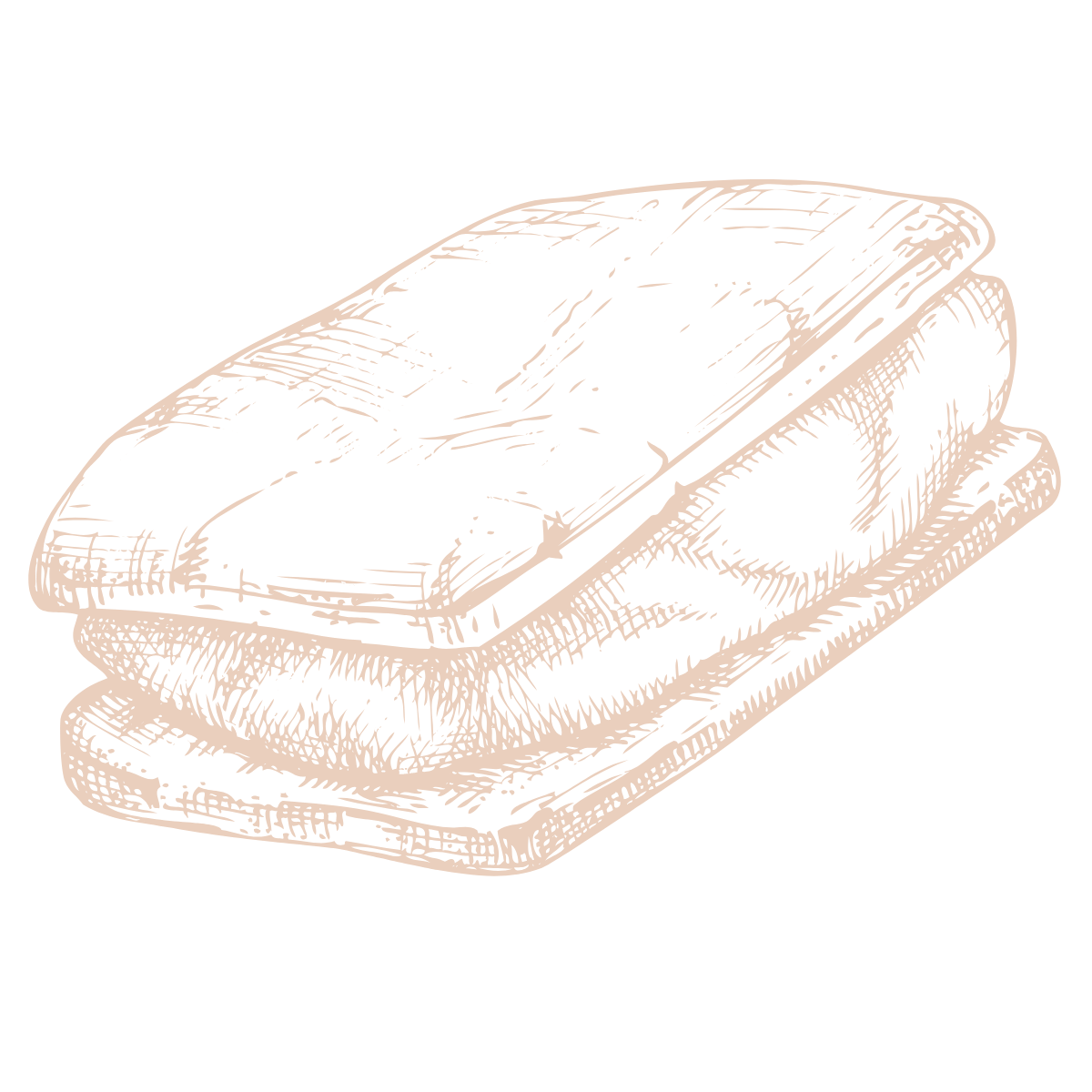 Sketch of a bar of soap with a cloth or towel underneath, drawn in a minimalist style on a black background.