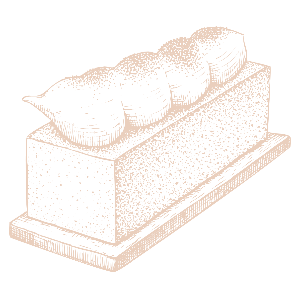 An illustration of a traditional Japanese neco cake with three dollops of cream on top, placed on a rectangular base.