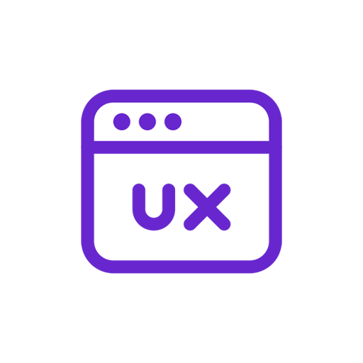 Purple UX icon inside a browser window outline on a black background.
