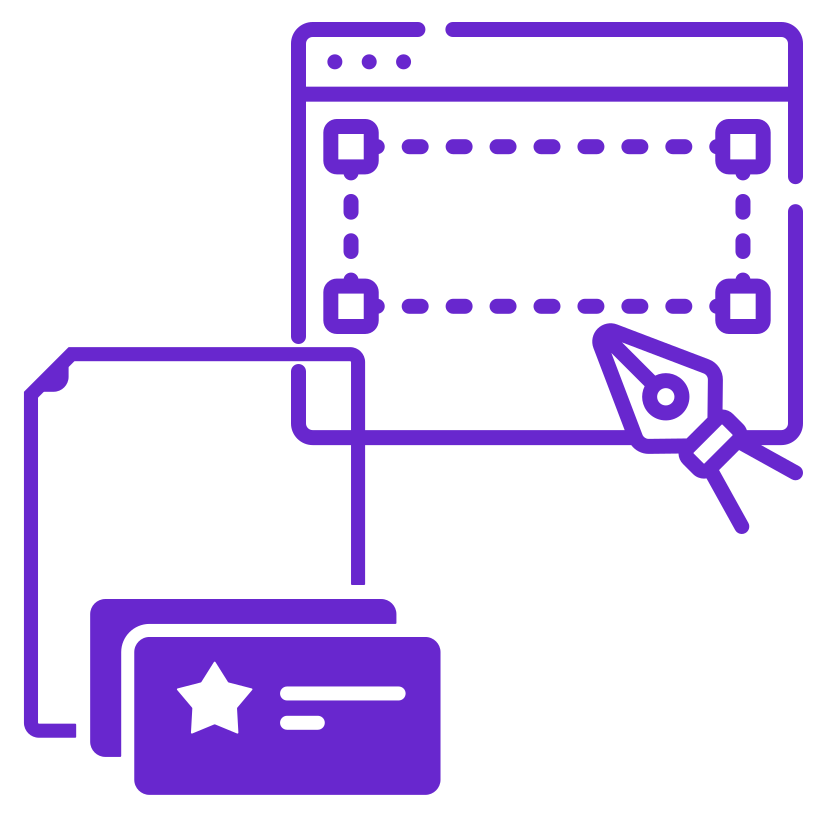 Illustration of a digital design process with a computer screen, editing tools, and a selection box, suggesting graphic or website design.