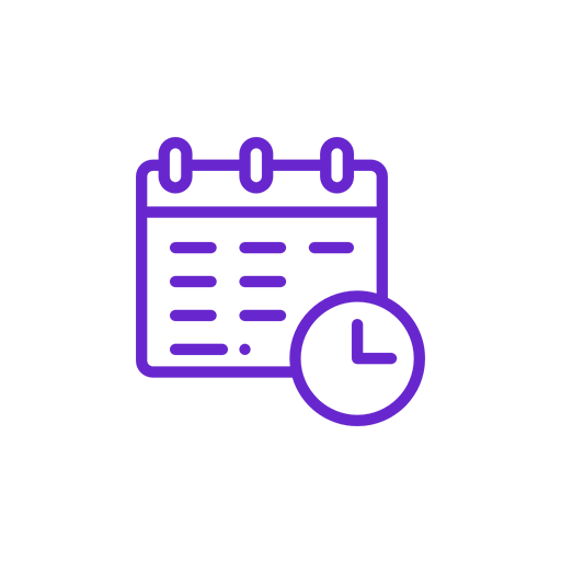 Icon of a calendar with a clock, representing scheduling or appointment time.
