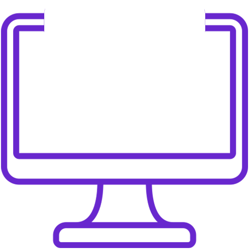 Icon of a computer monitor displaying a webpage with coding symbols, including a slash and angle brackets, surrounded by a rectangular border.