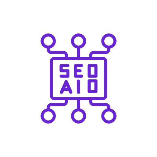 Icon representing SEO and AI with the words 'SEO AI' in the center connected to six nodes.
