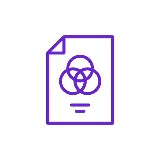 Icon of a document with a biohazard symbol in purple on a black background.