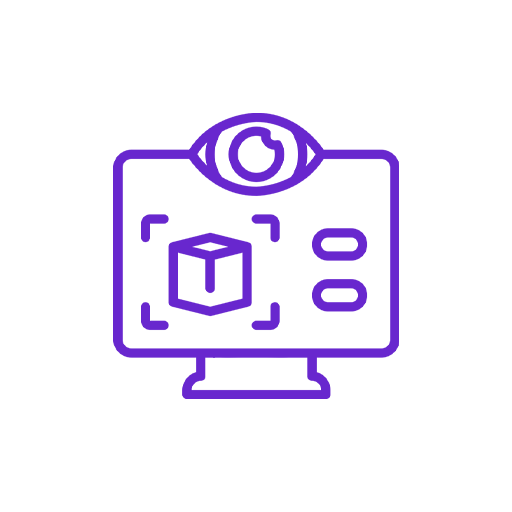 Icon of a computer monitor displaying a 3D cube on a grid.