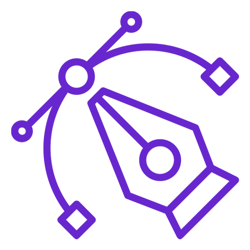 Icon of a digital pen and a vector graphic editing tool with anchor points and curves.
