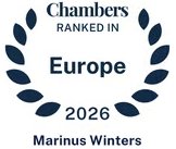 Certificaat of onderscheiding voor Chambers, gerangschikt in Europa, 2026, door Marinus Winters.