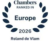 Certificaat of onderscheiding uit 2026 voor Roland de Vlam, gerangschikt in Europa door Chambers.