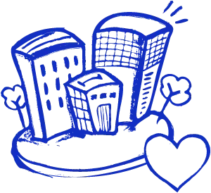 illustrated icon of a local neighbourhood with heart symbol