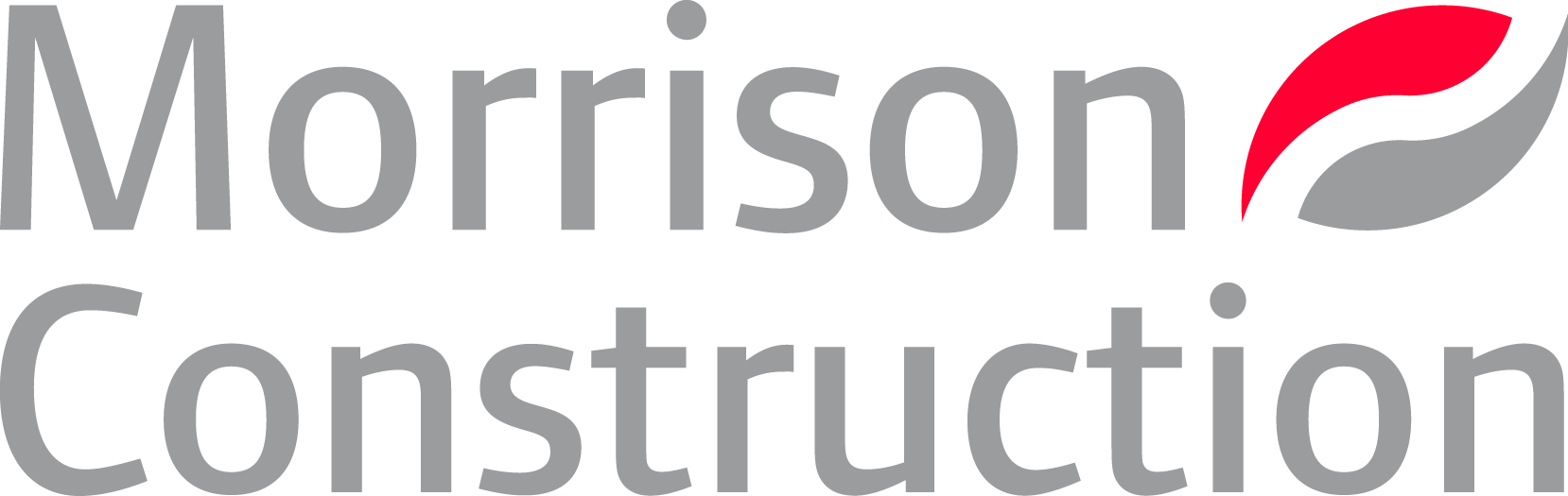 Logo for Morrison Construction with stylized red and gray leaf elements