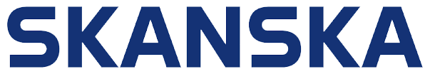 Skanska logo in blue letters on a white background.