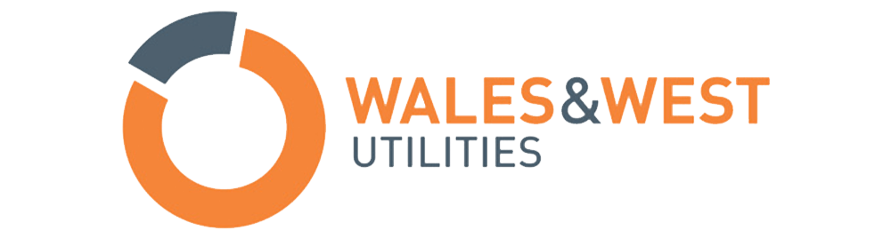Logo of Wales & West Utilities with an orange and blue circular graphic and bold orange and gray text.