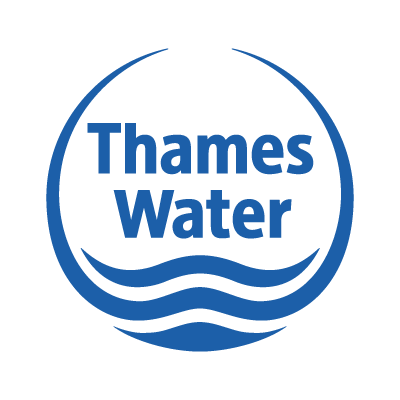 Thames Water logo with a blue water droplet and stylized wave lines.