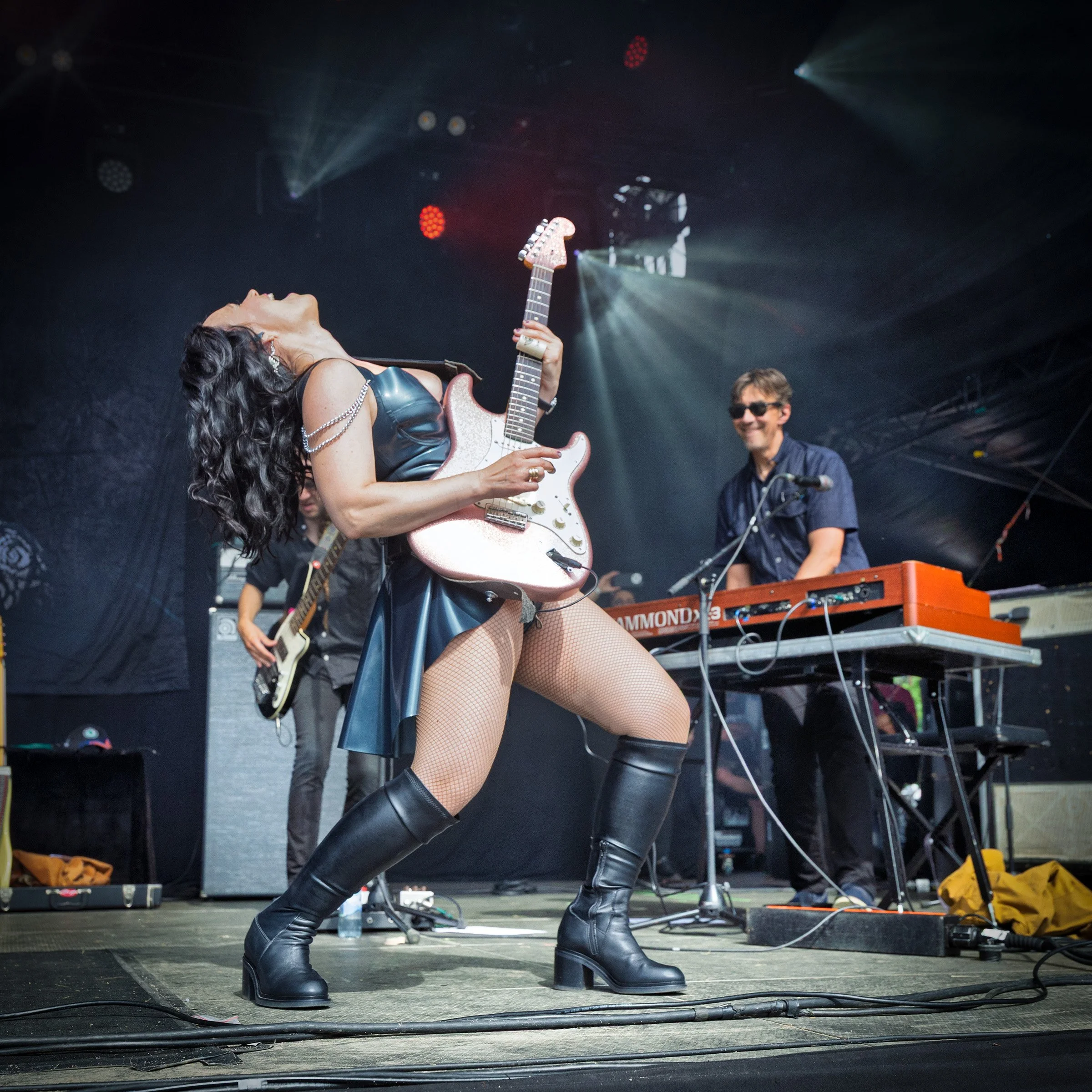 Erja Lyytinen singing and playing guitar live at Puistoblues Festival in Finland, 2026