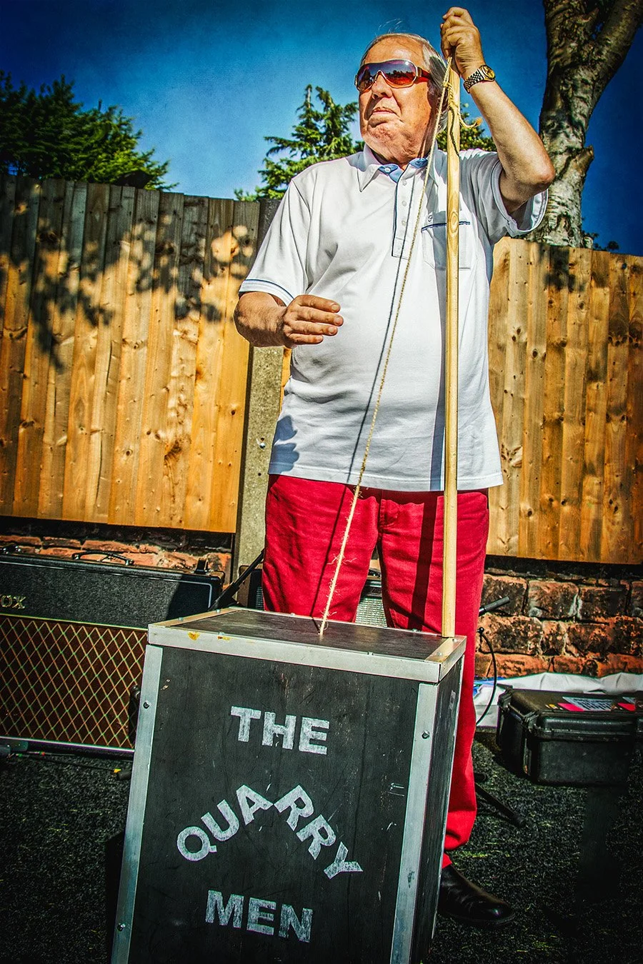 The Quarrymen bassist playing tea chest bass during Liverpool Beatleweek 2017