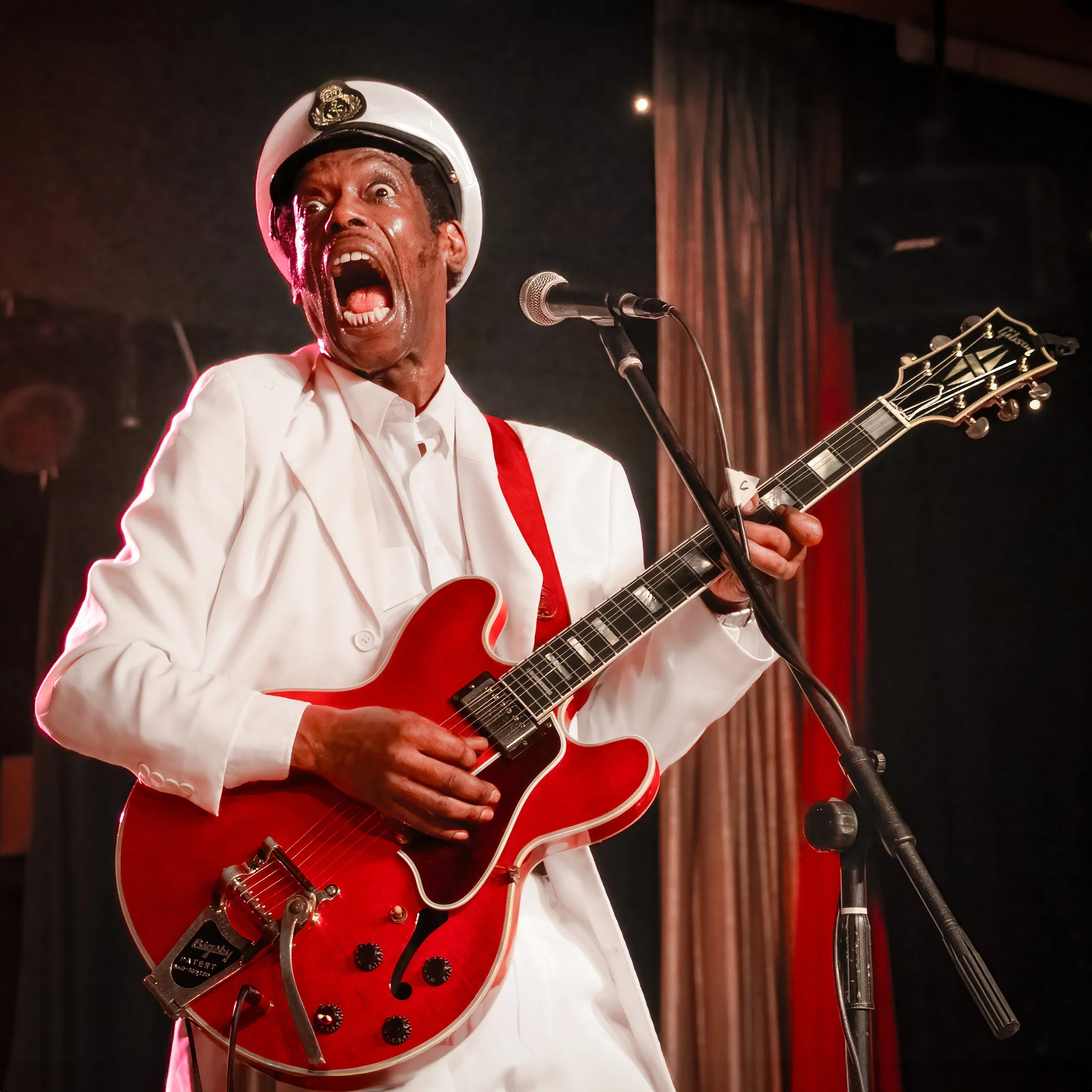 Earl Jackson as Chuck Berry, Lakeside Country Club, Surrey, UK, 2019