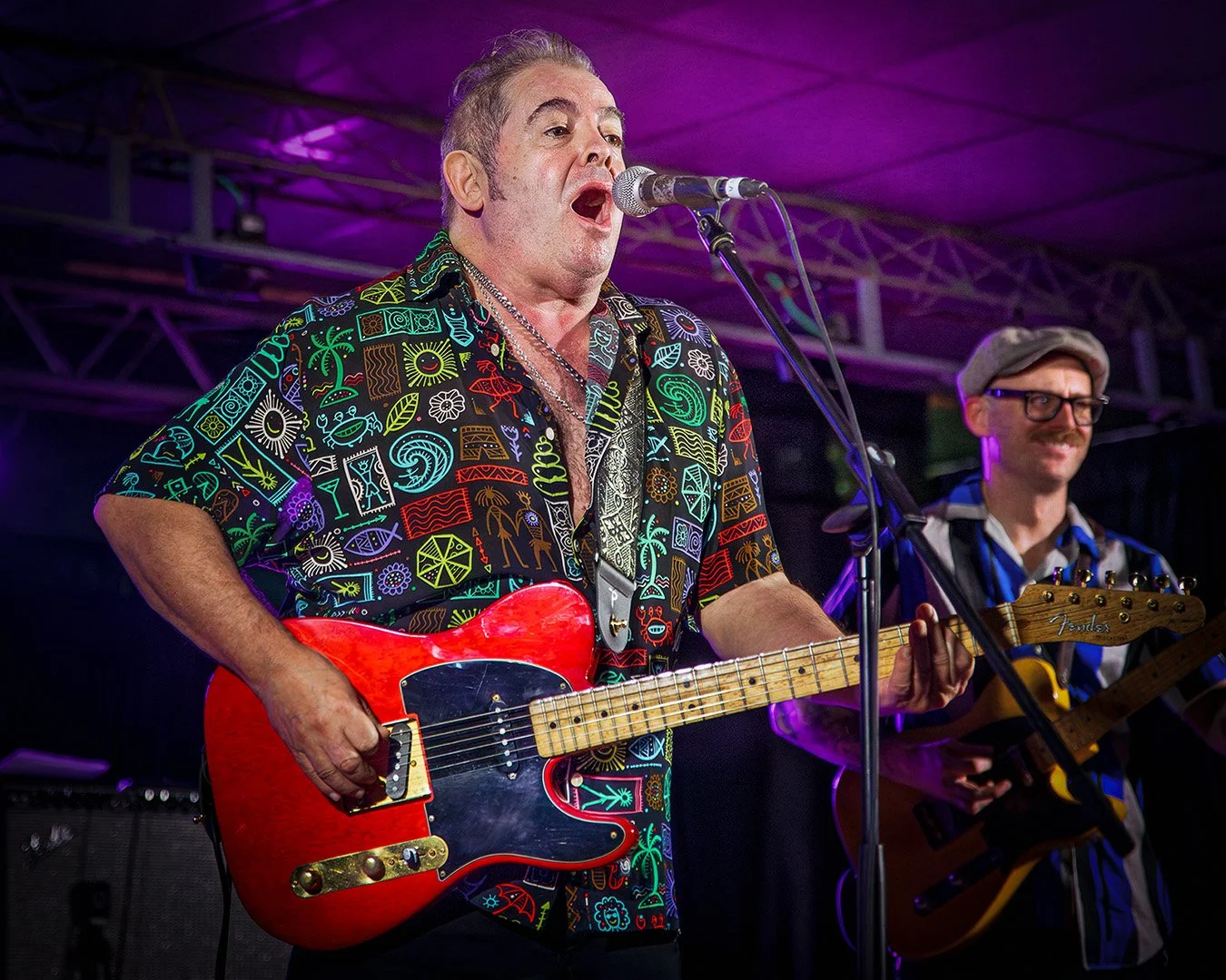 Rockabilly singer and guitarist Rocky Burnette, son of rock and roll pioneer Johnny Burnette, performing live at a rockabilly festival in Calella, Spain, in 2023