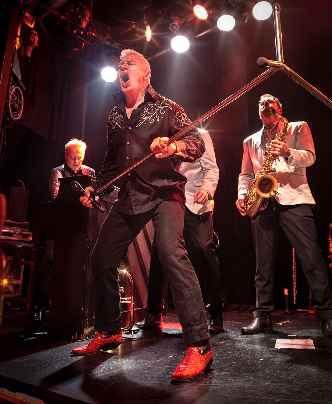 Jerry Williams performing with his band and horn section during a live concert in Stockholm, Sweden, 2016. Are you ready? I can jive.