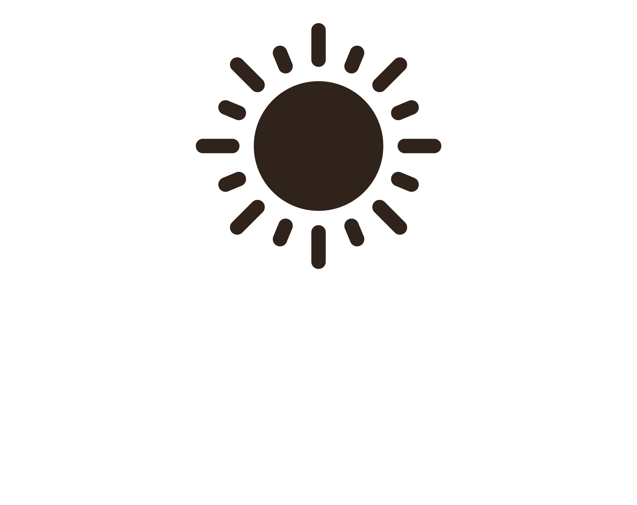 Sun icon surrounded with rays of sunlight.