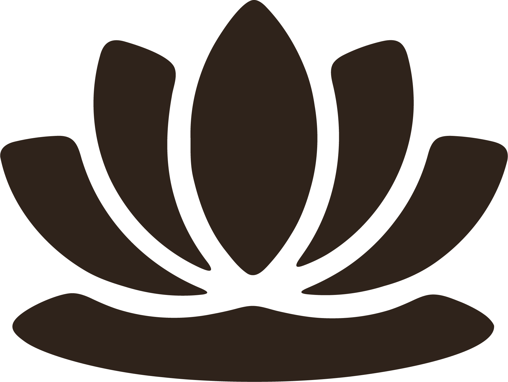 Lotus flower icon with symmetrical petals, resting on a leaf.